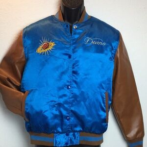 Mens Blue and Brown Varsity Jacket (Size:S)